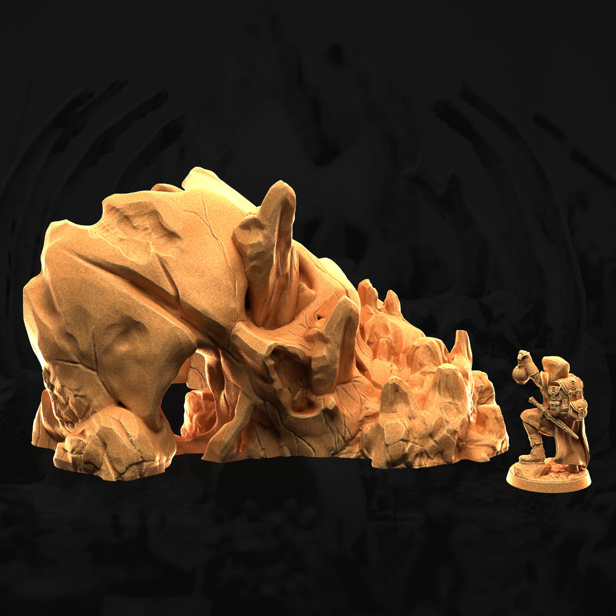 Cracked Giant Skull – 3DHexes 3D Printed Tabletop Terrain (28-32mm) - image 1