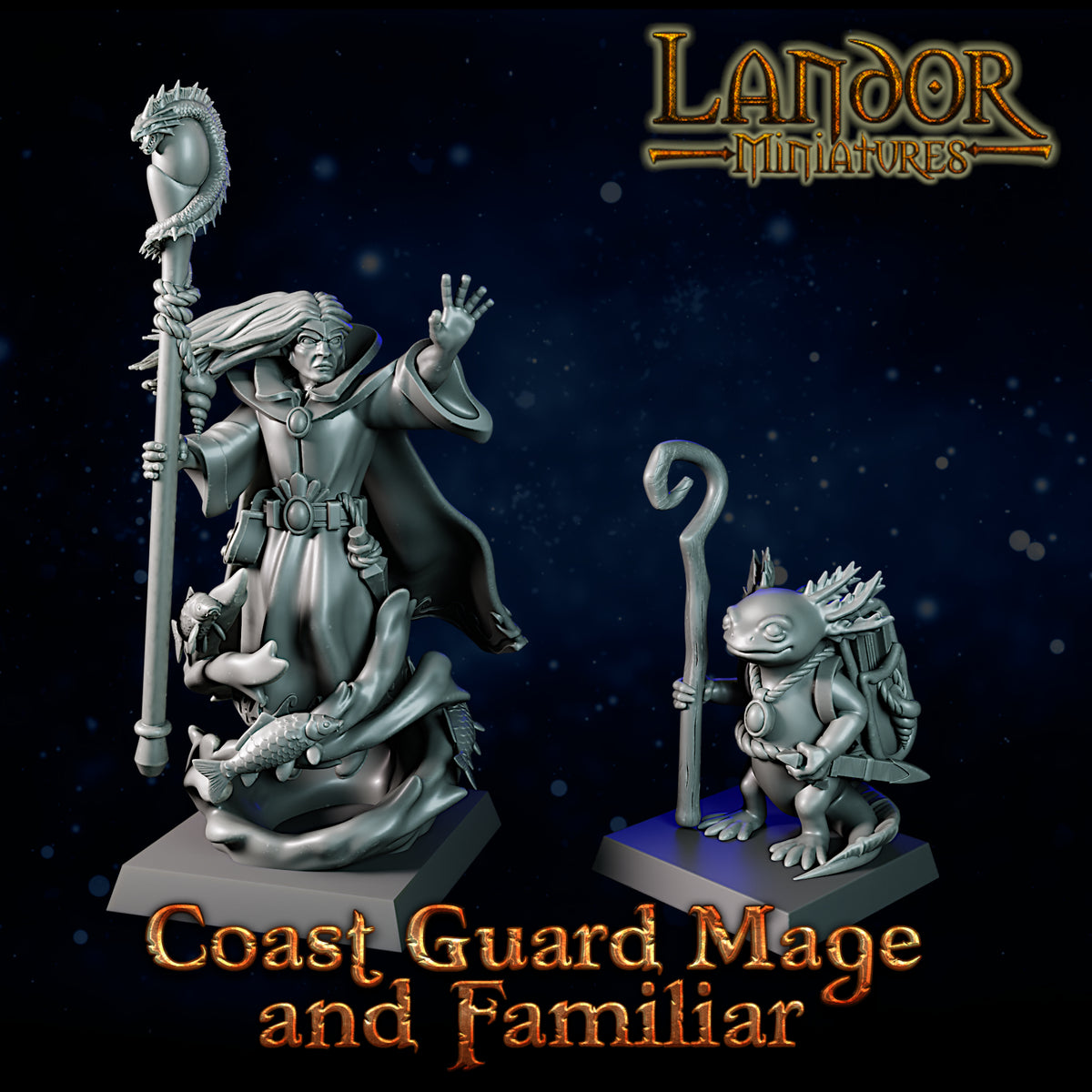 Coast Guard Mage and Familiar – Landor Miniatures 3D Printed Miniature (32mm) - image 3