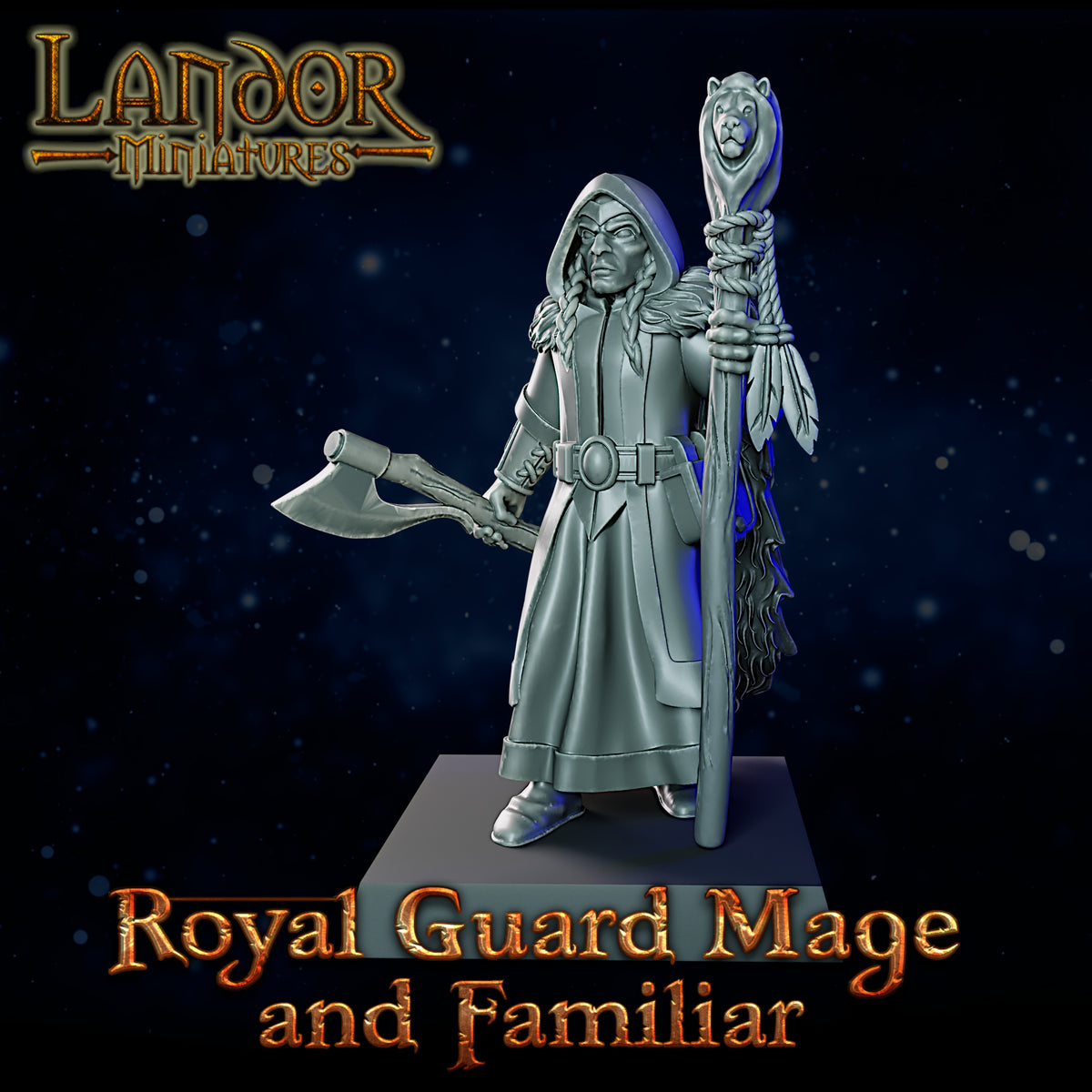 Royal Guard Mage and Familiar – Landor Miniatures 3D Printed Miniature (32mm) - image 3