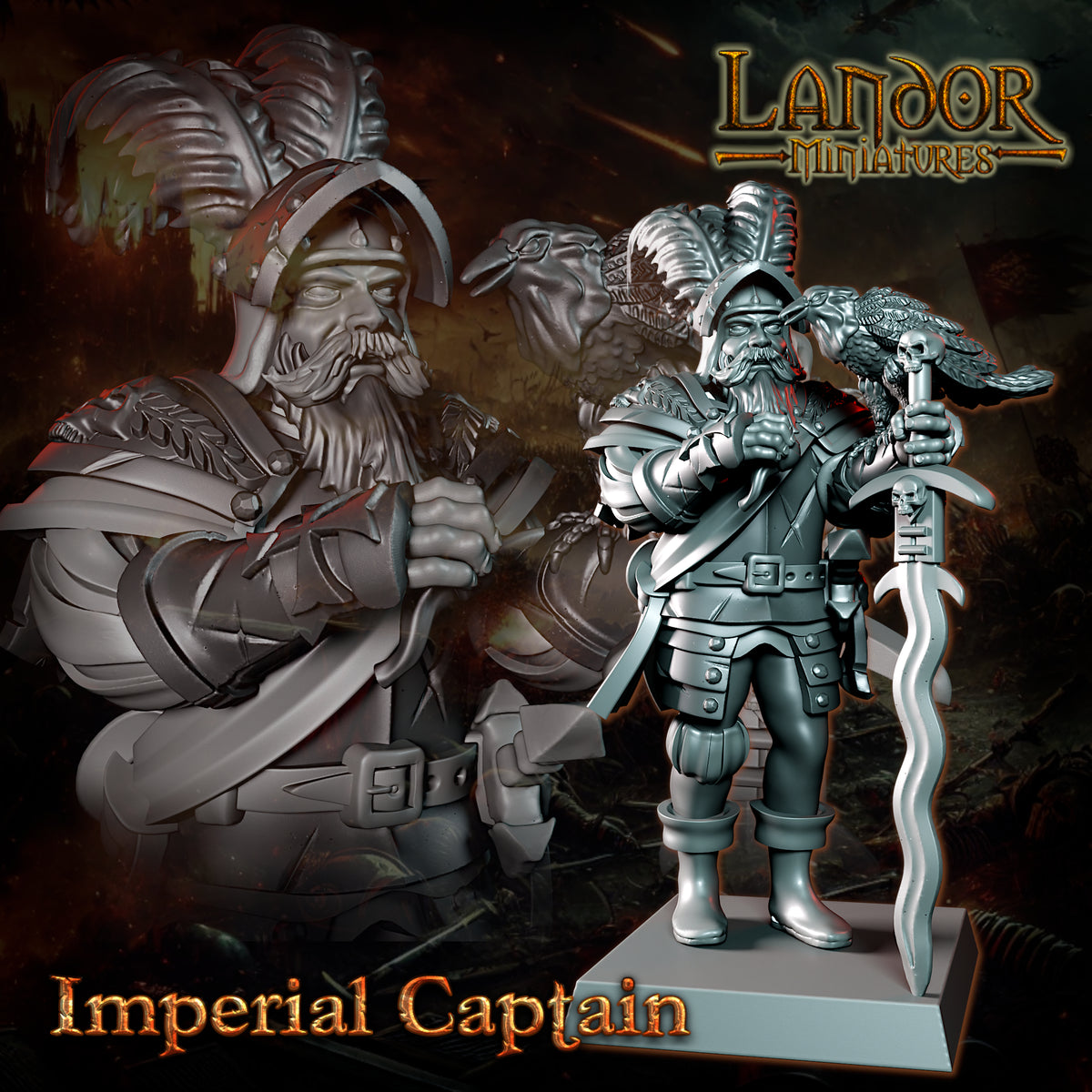 Imperial Captain – Landor Miniatures 3D Printed Miniature (32mm) - image 1