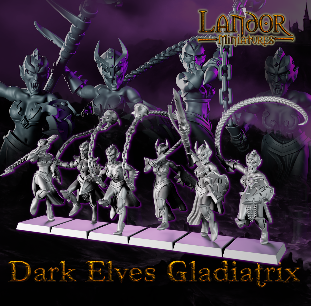 Dark elves Gladiatrix – Landor Miniatures 3D Printed Miniature (32mm) - image 2