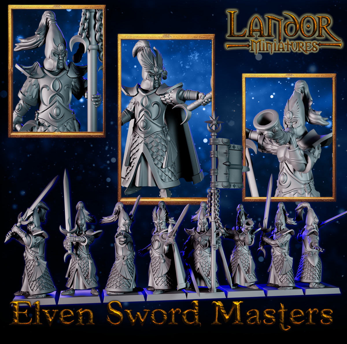 Elven Sword Masters – Landor Miniatures 3D Printed Miniature (32mm) - image 3