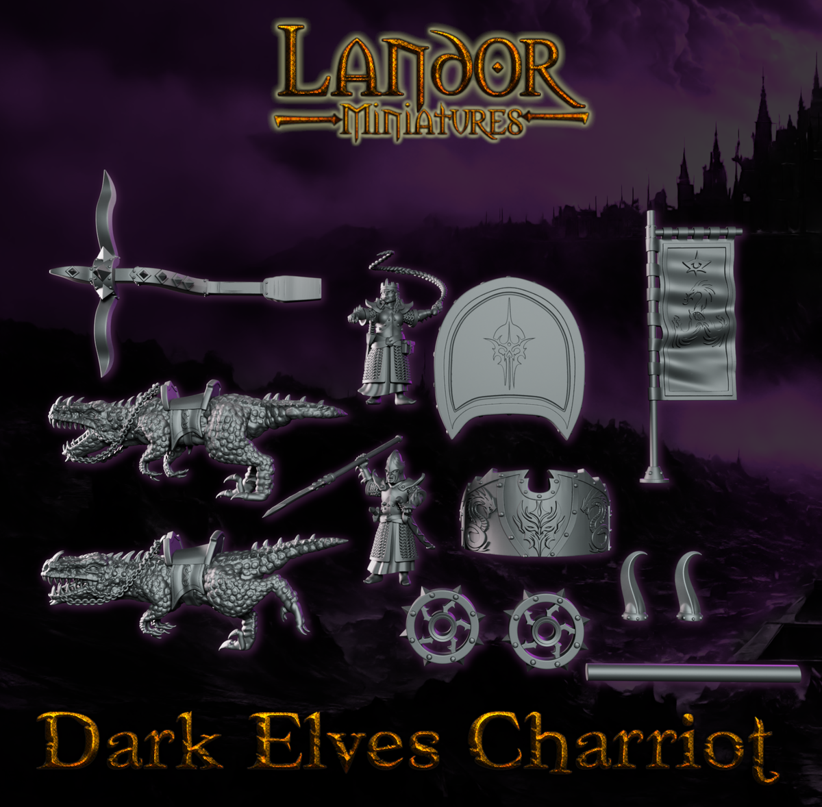Dark elves Charriot – Landor Miniatures 3D Printed Miniature (32mm) - image 2