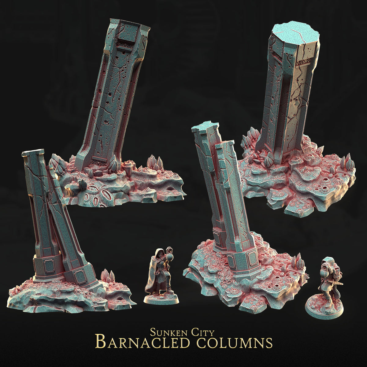 Barnacled Columns – Sunken City | 3DHexes 3D Printed Tabletop Terrain (28-32mm) - image 2