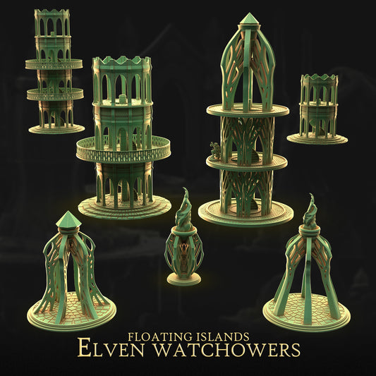 Elven Watchtowers – Floating Islands | 3DHexes 3D Printed Tabletop Terrain (28-32mm) - image 1
