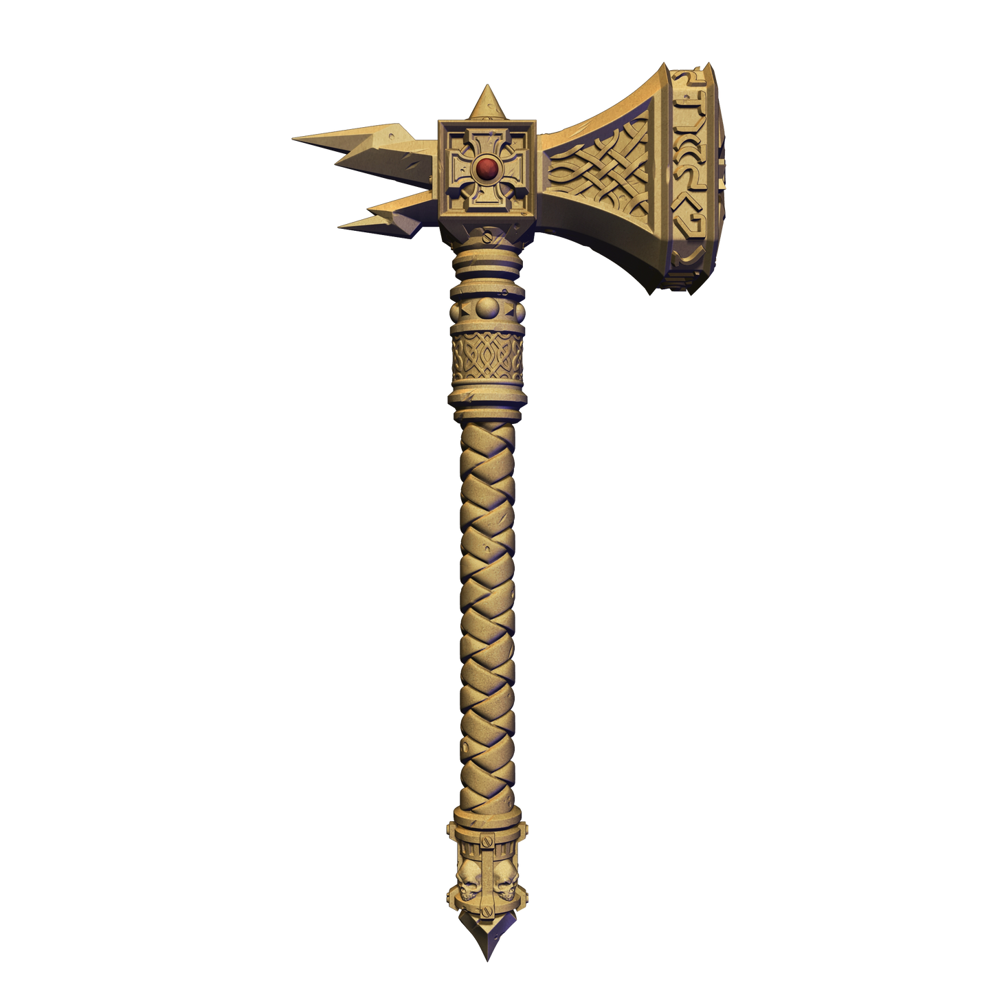 A golden, ornate sword with a pointed blade and decorative elements on the handle.