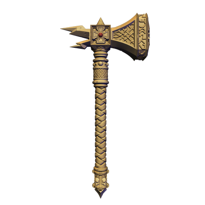 A golden, ornate sword with a pointed blade and decorative elements on the handle.