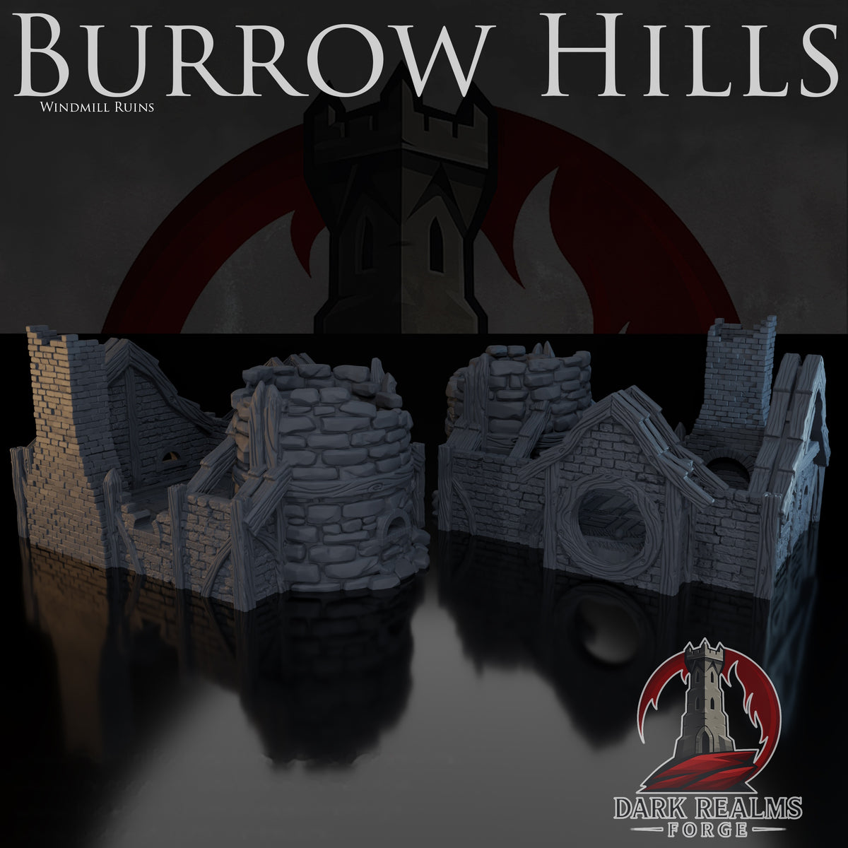 Windmill & Ruins – Burrow Hills – Tabletop Terrain – product image 1