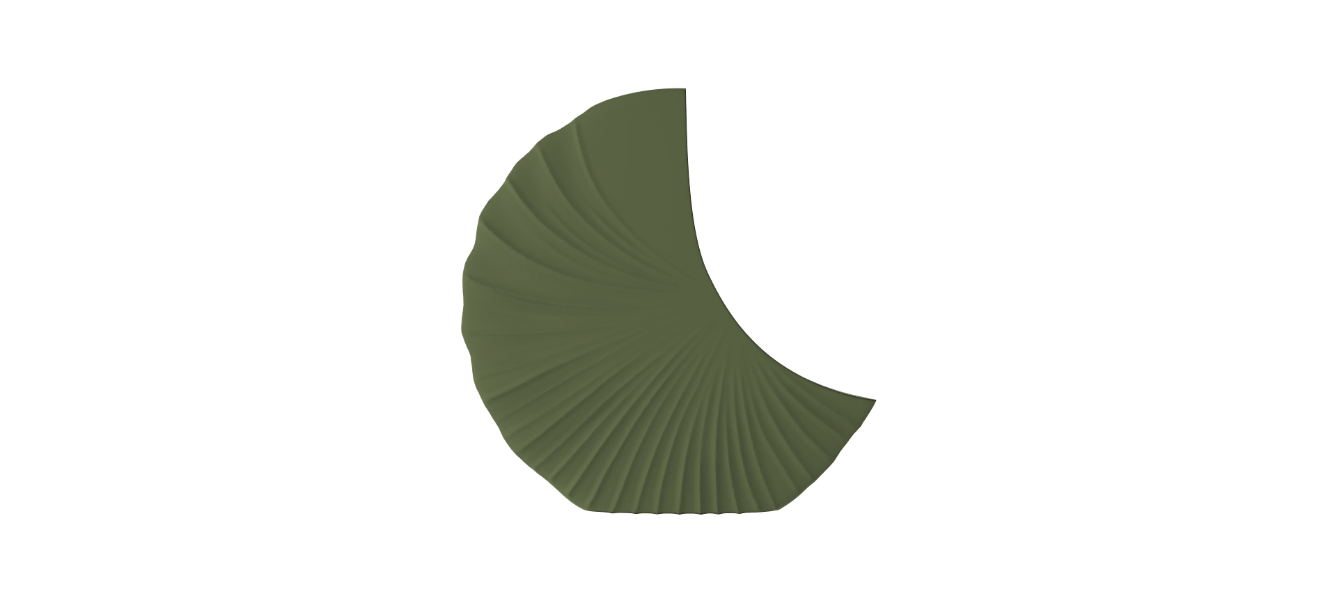 A green, curved object resembling a leaf or blade of grass against a black background.