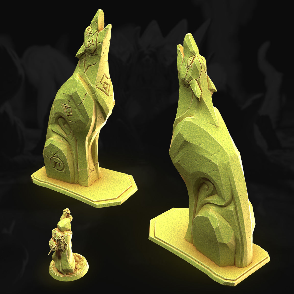 Wolf Statues – 3DHexes 3D Printed Tabletop Terrain (28-32mm) - image 1