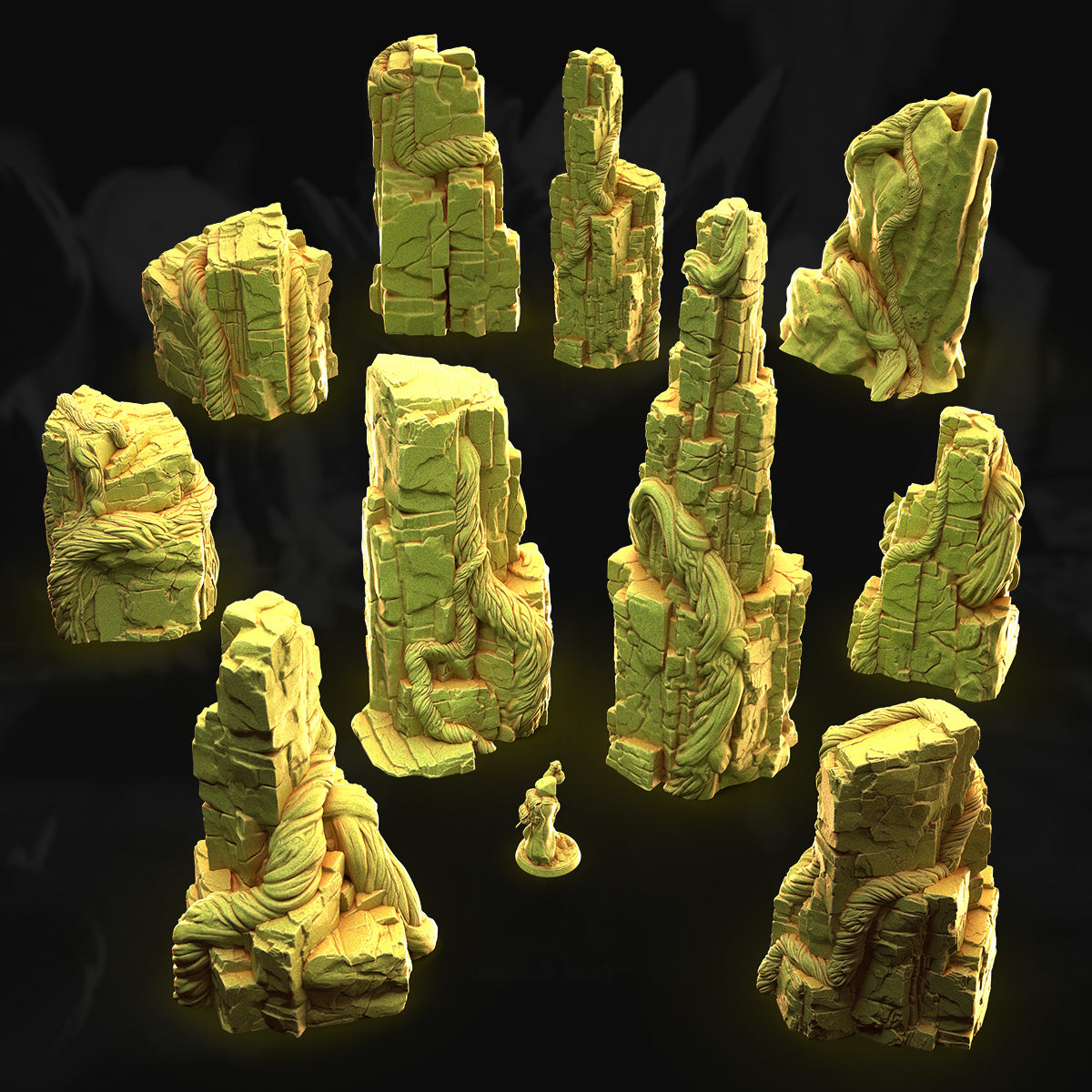 Vined Jungle Cliffs – 3DHexes 3D Printed Tabletop Terrain (28-32mm) - image 1
