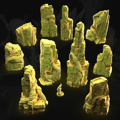 Vined Jungle Cliffs – 3DHexes 3D Printed Tabletop Terrain (28-32mm) - image 1