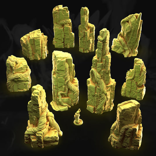 Vined Jungle Cliffs – 3DHexes 3D Printed Tabletop Terrain (28-32mm) - image 1