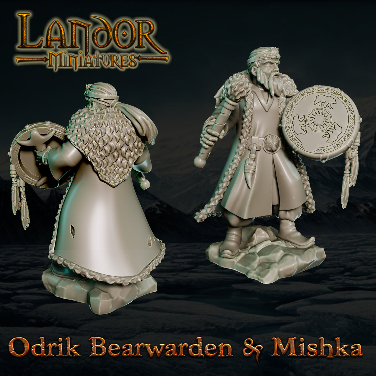 Odrik Bearwarden & Mishka – Landor Miniatures 3D Printed Miniature (32mm) - image 1