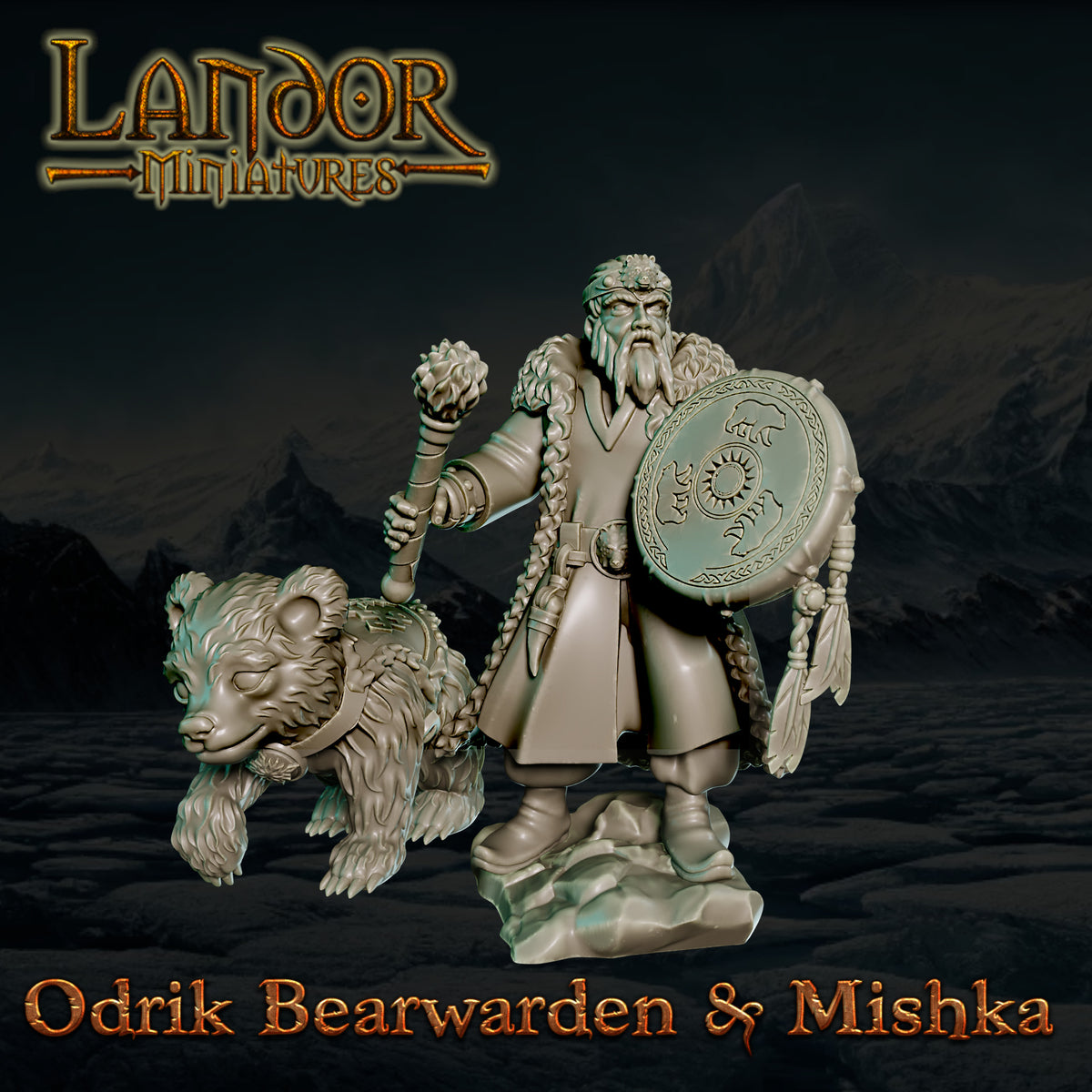 Odrik Bearwarden & Mishka – Landor Miniatures 3D Printed Miniature (32mm) - image 2