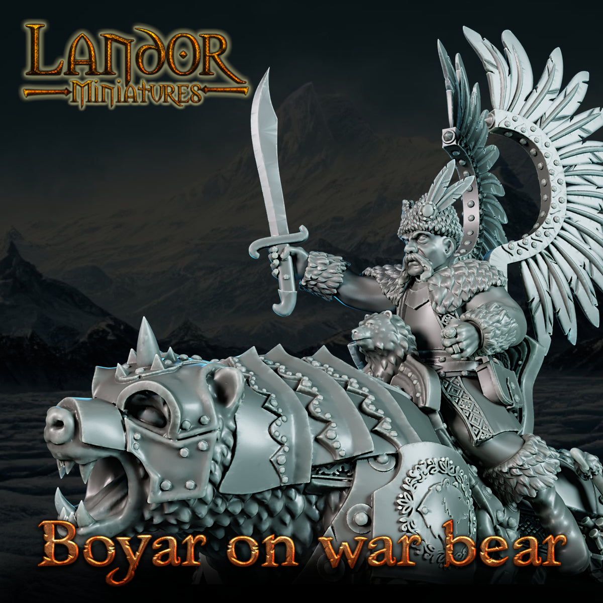 Boyar on War Bear – Landor Miniatures 3D Printed Miniature (32mm) - image 2