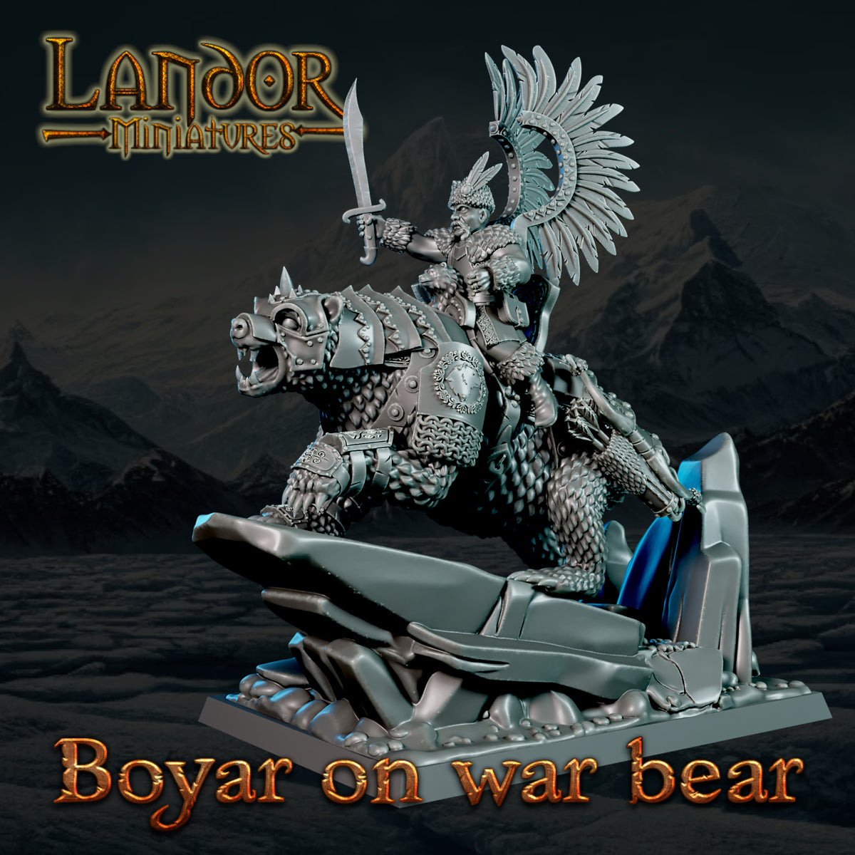 Boyar on War Bear – Landor Miniatures 3D Printed Miniature (32mm) - image 3