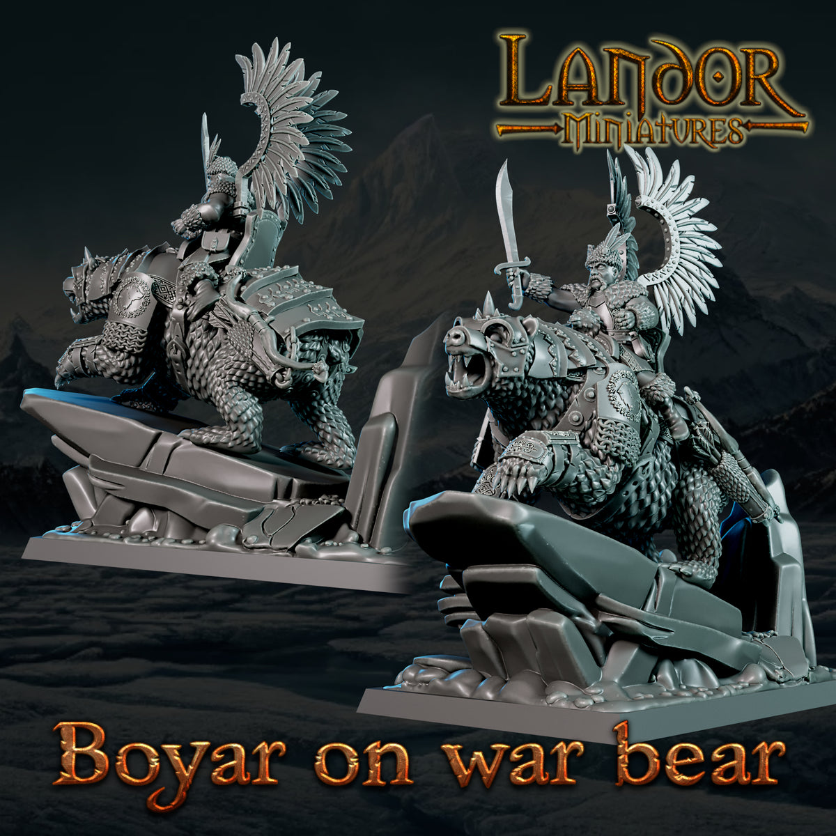 Boyar on War Bear – Landor Miniatures 3D Printed Miniature (32mm) - image 4