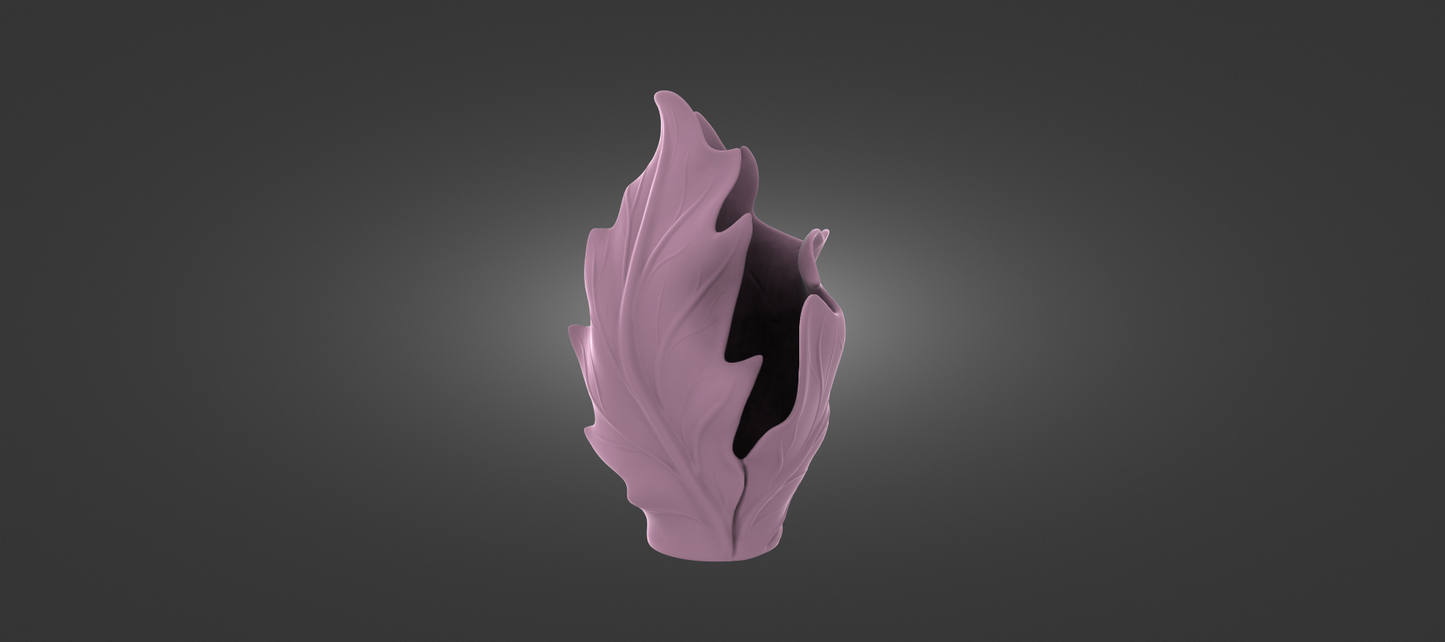 A 3D rendering of a pink, abstract flower-like object against a dark background.