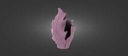 A 3D rendering of a pink, abstract flower-like object against a dark background.