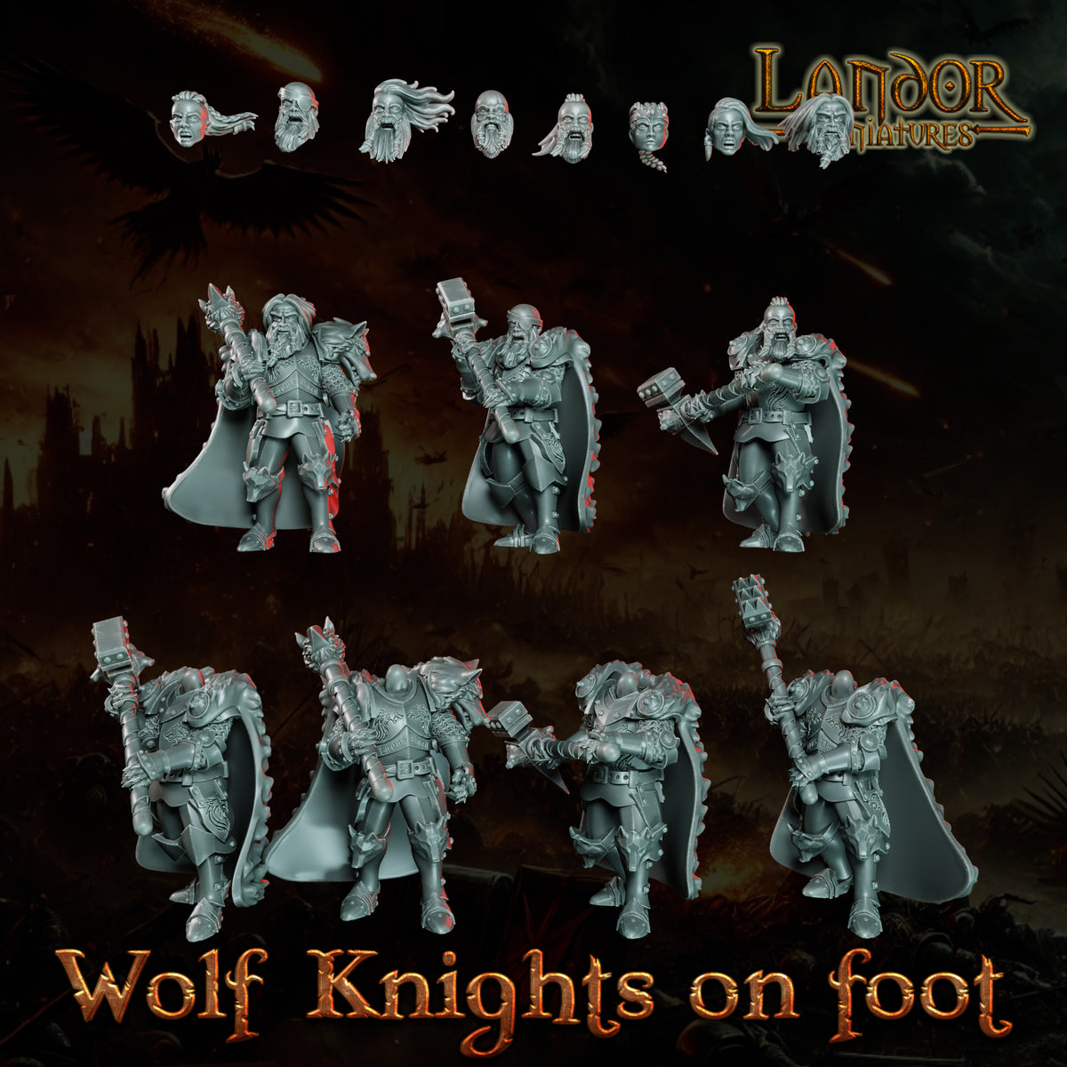 Wolf Knights on foot – Landor Miniatures 3D Printed Miniature (32mm) - image 1