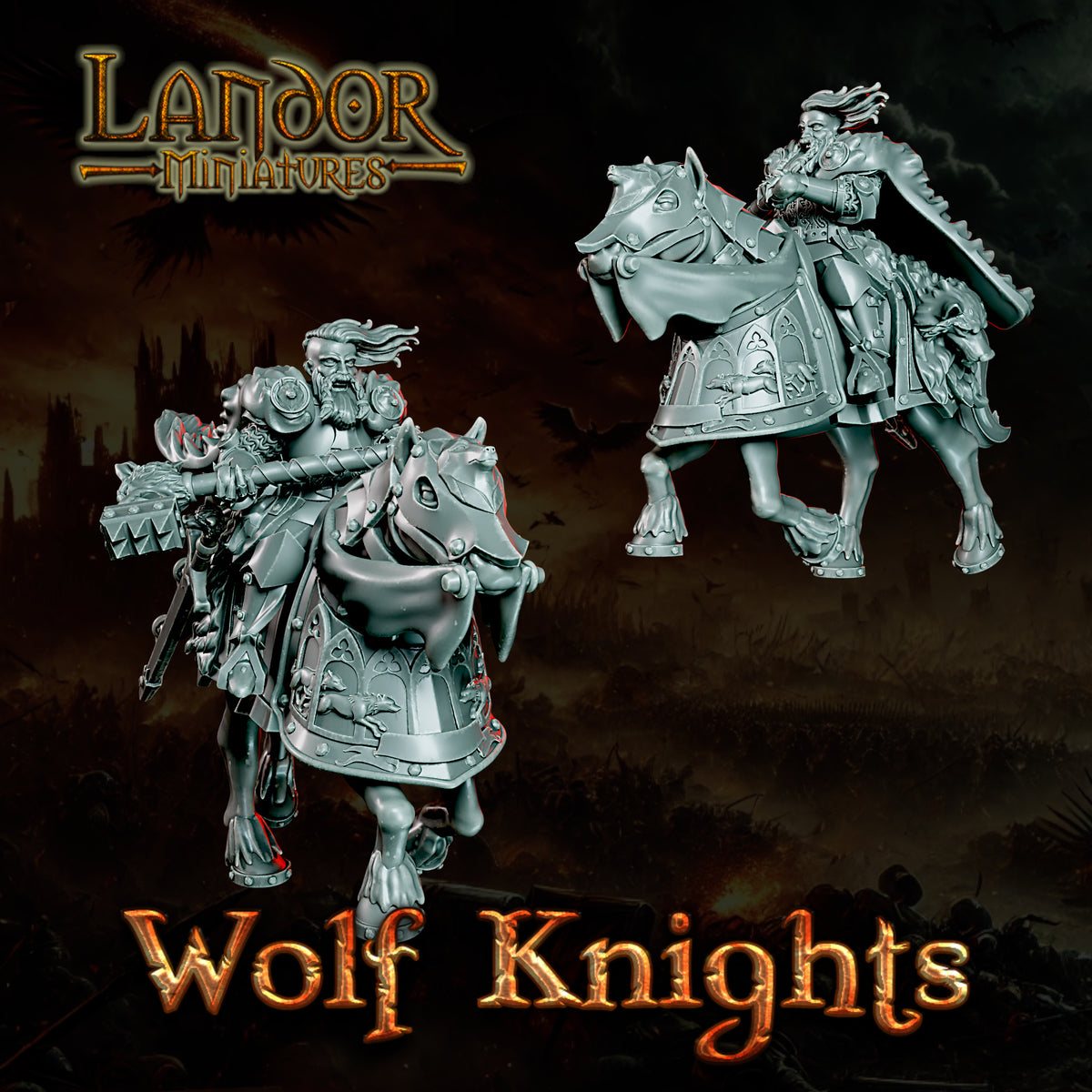 Wolf Knights – Landor Miniatures 3D Printed Miniature (32mm) - image 2