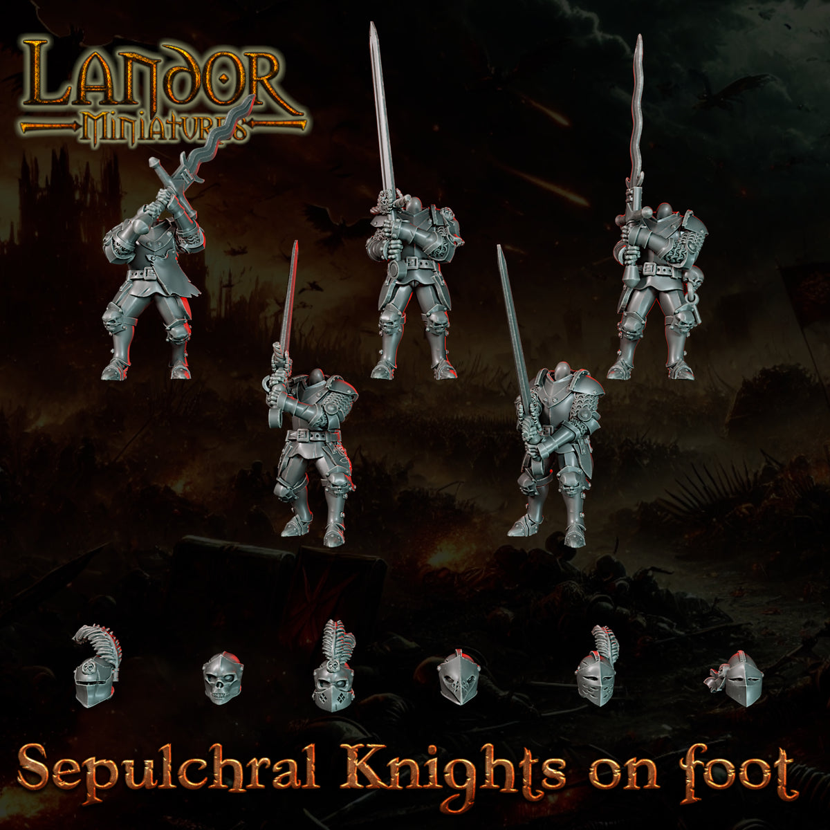 Sepulchral Knights on foot – Landor Miniatures 3D Printed Miniature (32mm) - image 5