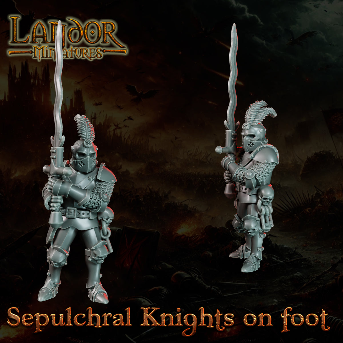 Sepulchral Knights on foot – Landor Miniatures 3D Printed Miniature (32mm) - image 2