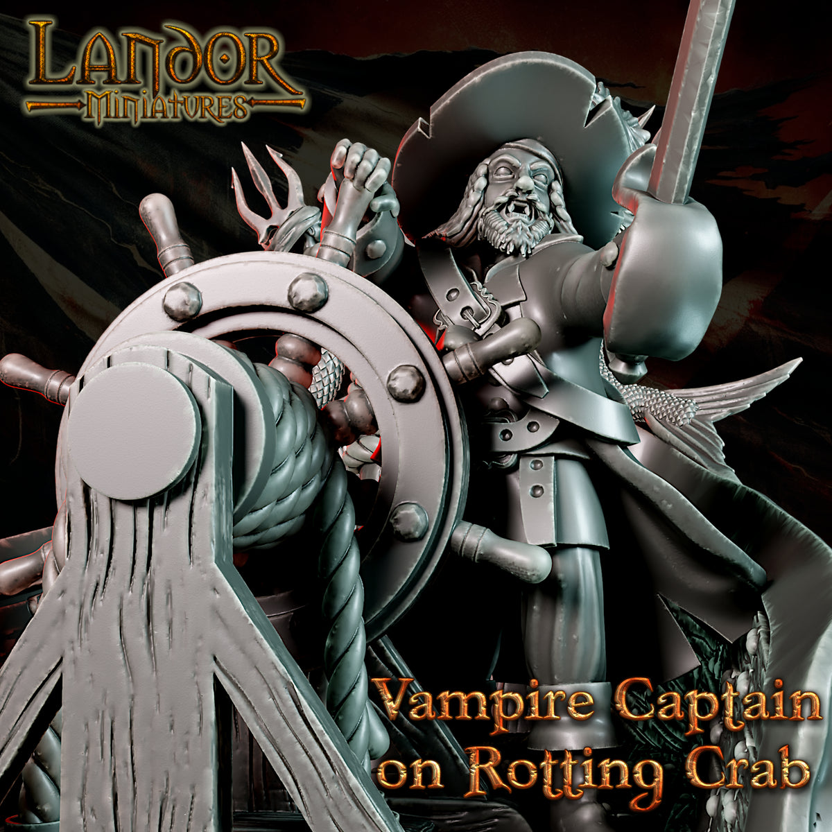 Vampire Captain on Rotting Crab – Landor Miniatures 3D Printed Miniature (32mm) - image 3