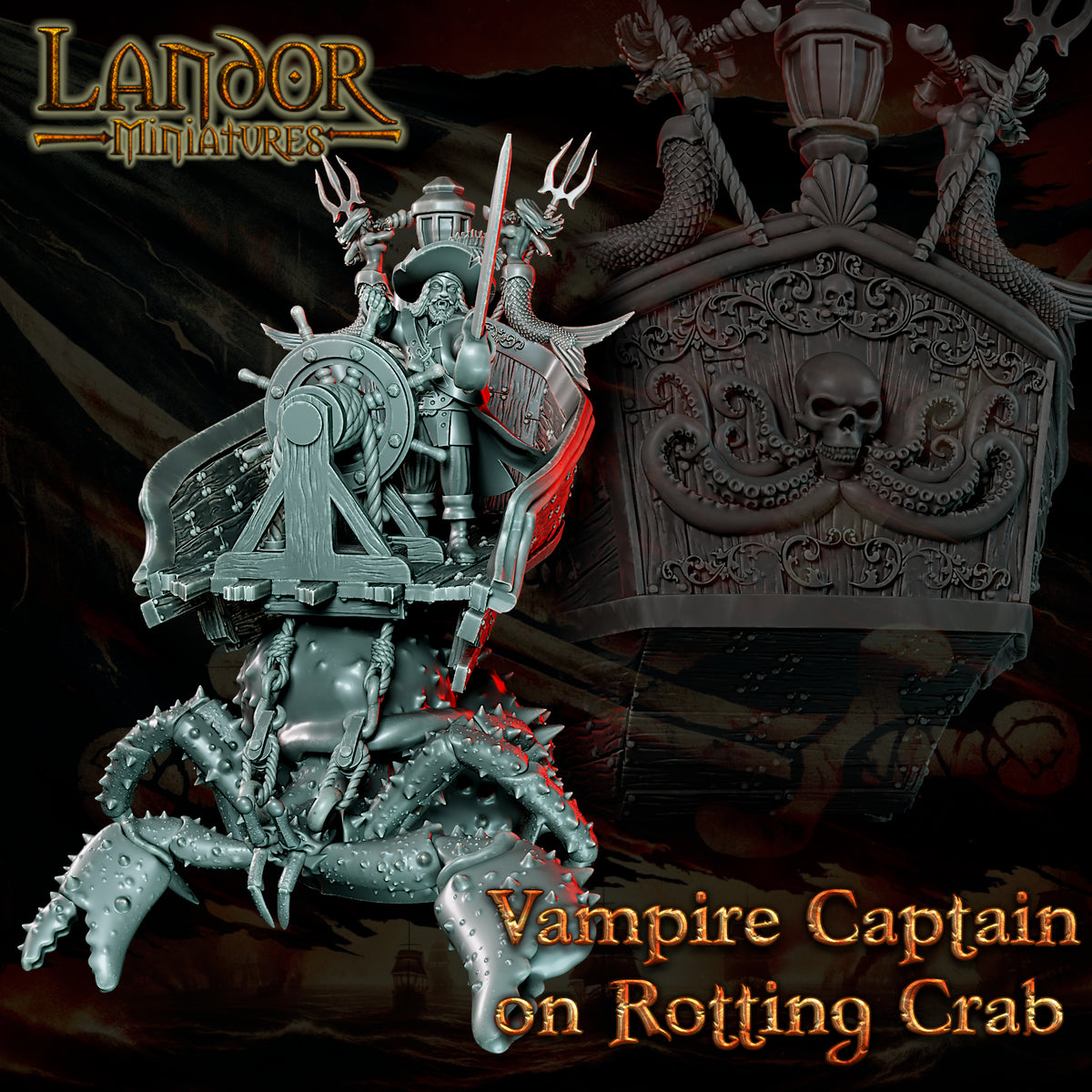Vampire Captain on Rotting Crab – Landor Miniatures 3D Printed Miniature (32mm) - image 1