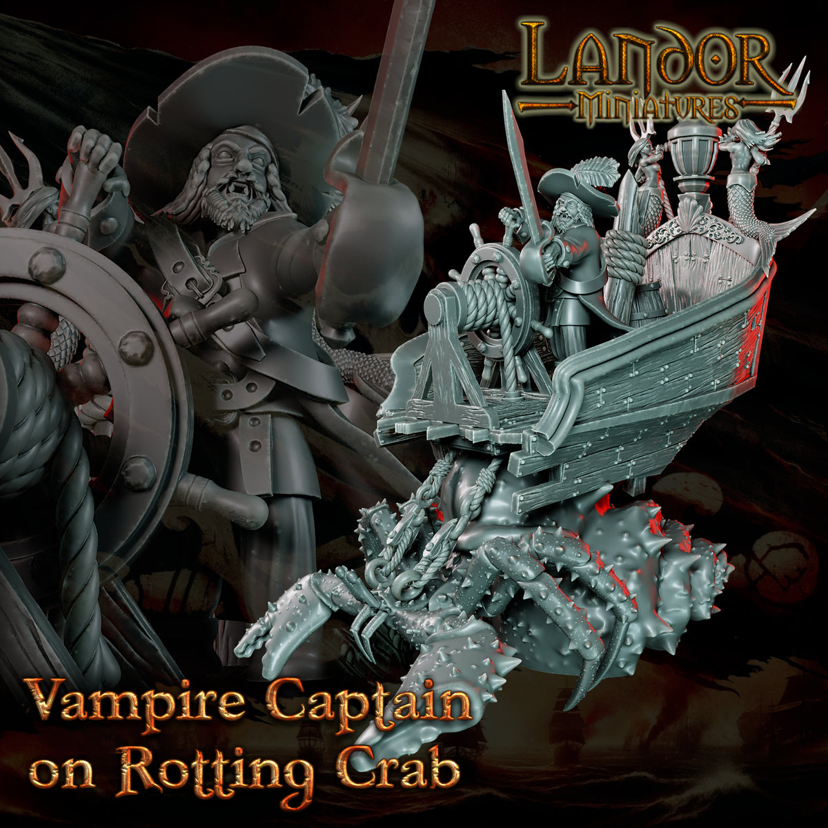 Vampire Captain on Rotting Crab – Landor Miniatures 3D Printed Miniature (32mm) - image 2