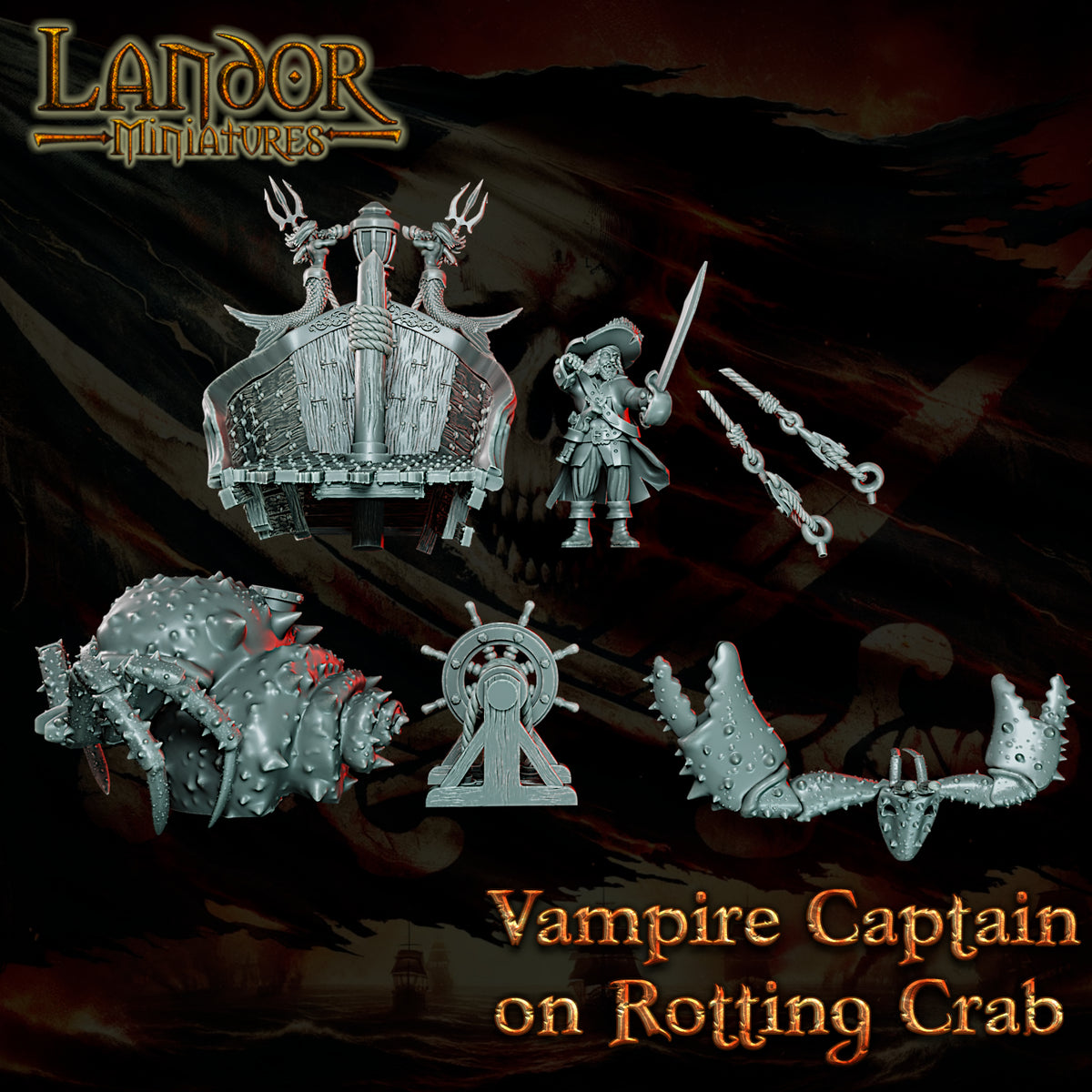 Vampire Captain on Rotting Crab – Landor Miniatures 3D Printed Miniature (32mm) - image 4
