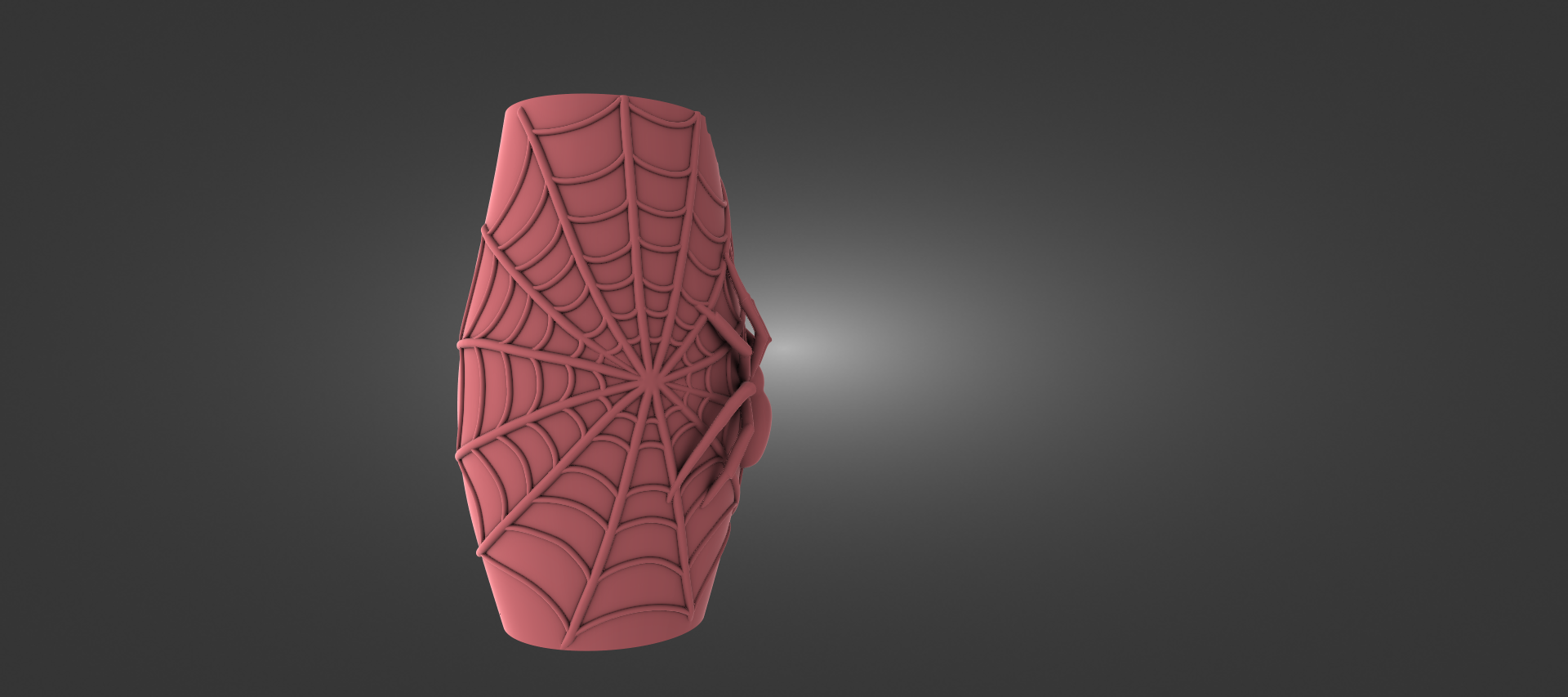 A 3D rendering of a red shield with a spider web pattern on it, set against a dark background.