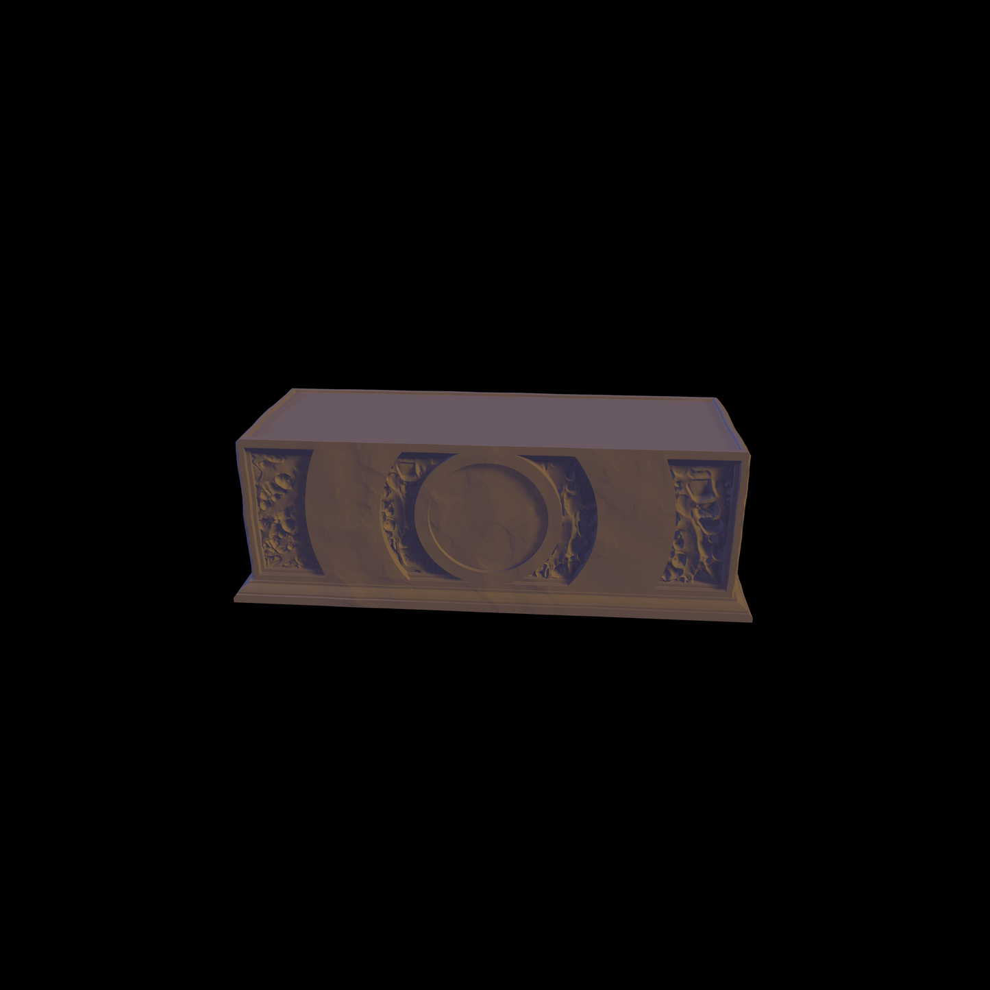 a box with a plate on it on a black background