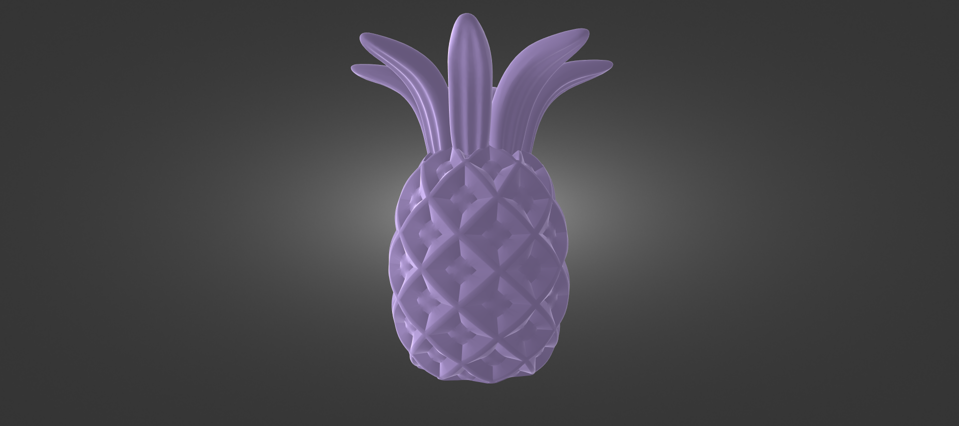 A 3D rendering of a purple pineapple against a dark background.