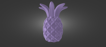 A 3D rendering of a purple pineapple against a dark background.