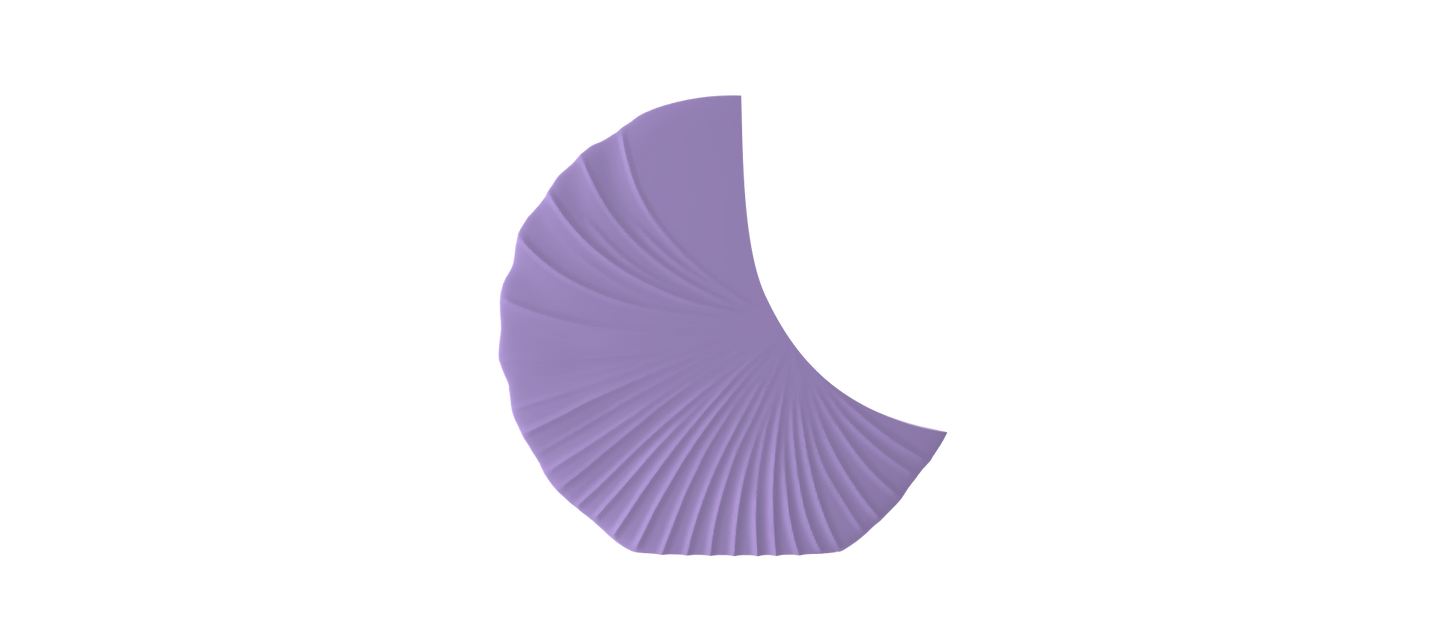 A single, curved, purple object resembling a shell or crescent moon against a black background.