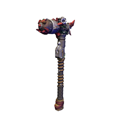 A 3D rendering of a futuristic-looking weapon with a unique design and multiple components.