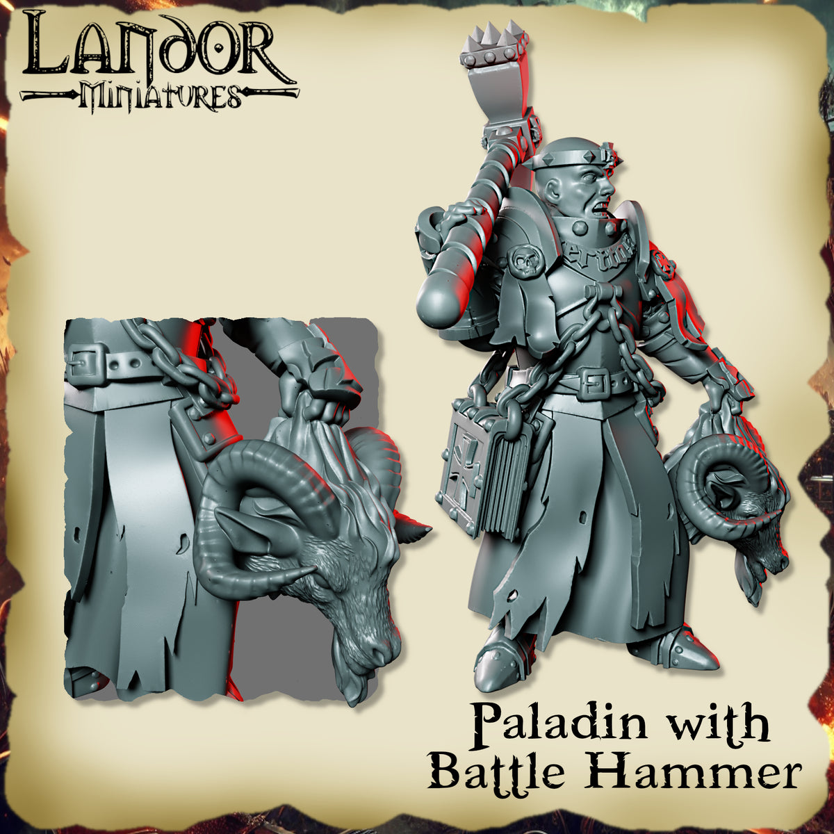 Paladin with Battle Hammer – Landor Miniatures 3D Printed Miniature (32mm) - image 1