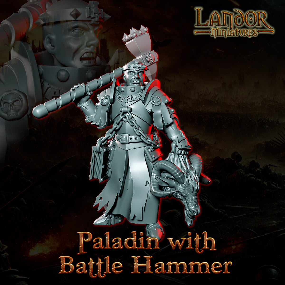 Paladin with Battle Hammer – Landor Miniatures 3D Printed Miniature (32mm) - image 3