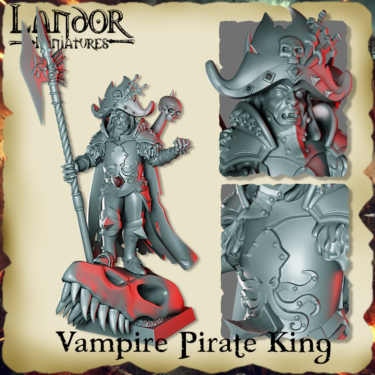 Vampire Pirate King – Landor Miniatures 3D Printed Miniature (32mm) - image 3