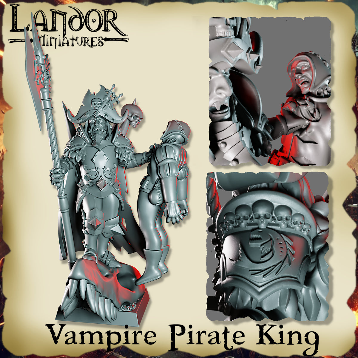 Vampire Pirate King – Landor Miniatures 3D Printed Miniature (32mm) - image 2