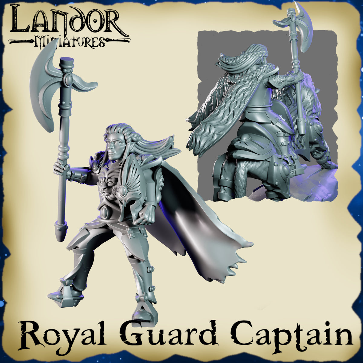 Royal Guard Captain – Landor Miniatures 3D Printed Miniature (32mm) - image 1