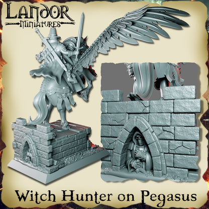 Witch Hunter on Pegasus – Landor Miniatures 3D Printed Miniature (32mm) - image 3