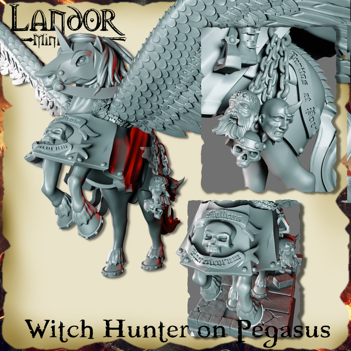 Witch Hunter on Pegasus – Landor Miniatures 3D Printed Miniature (32mm) - image 4