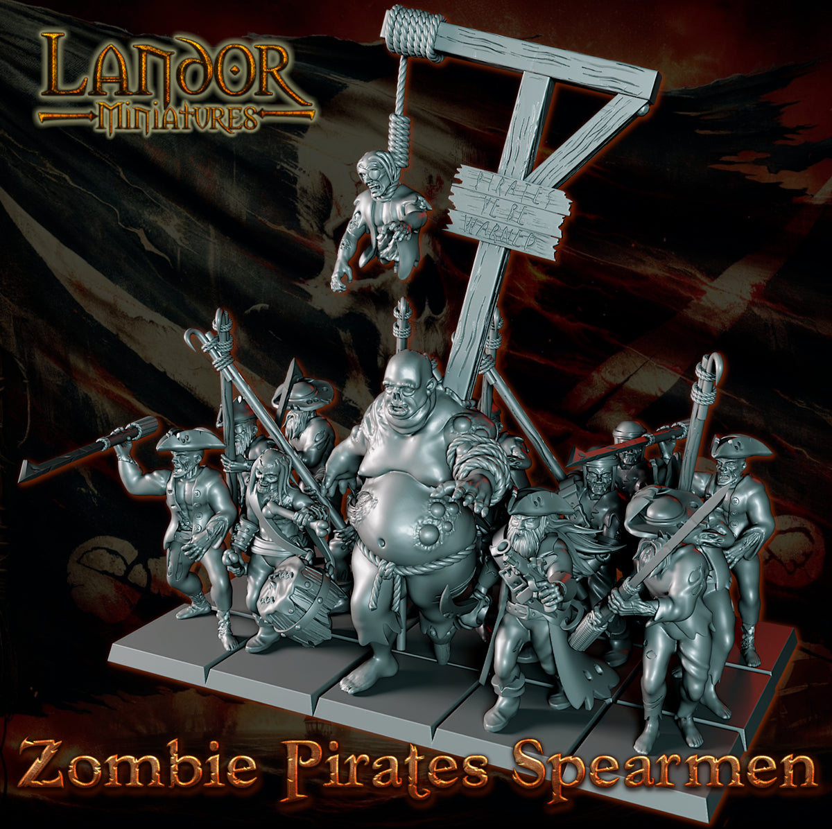 Zombie Pirates Spearmen – Landor Miniatures 3D Printed Miniature (32mm) - image 1