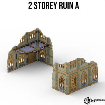 a 2-story ruin, which is a damaged and dilapidated structure.