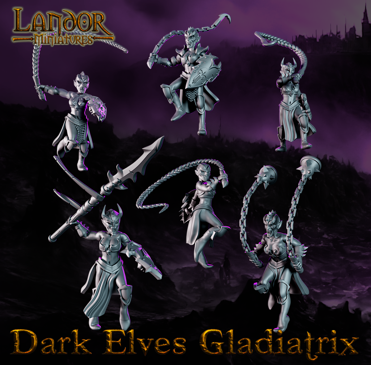 Dark elves Gladiatrix – Landor Miniatures 3D Printed Miniature (32mm) - image 1