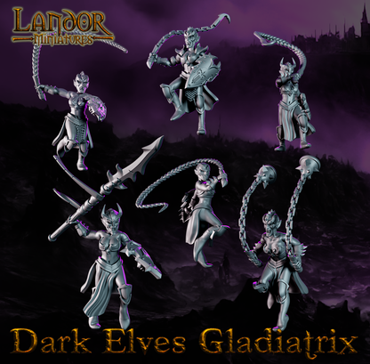 Dark elves Gladiatrix – Landor Miniatures 3D Printed Miniature (32mm) - image 1