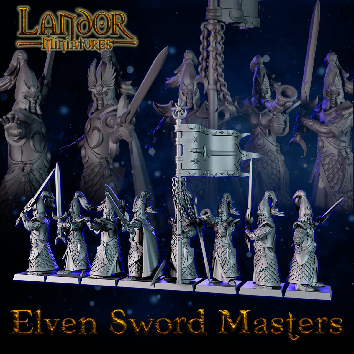 Elven Sword Masters – Landor Miniatures 3D Printed Miniature (32mm) - image 2